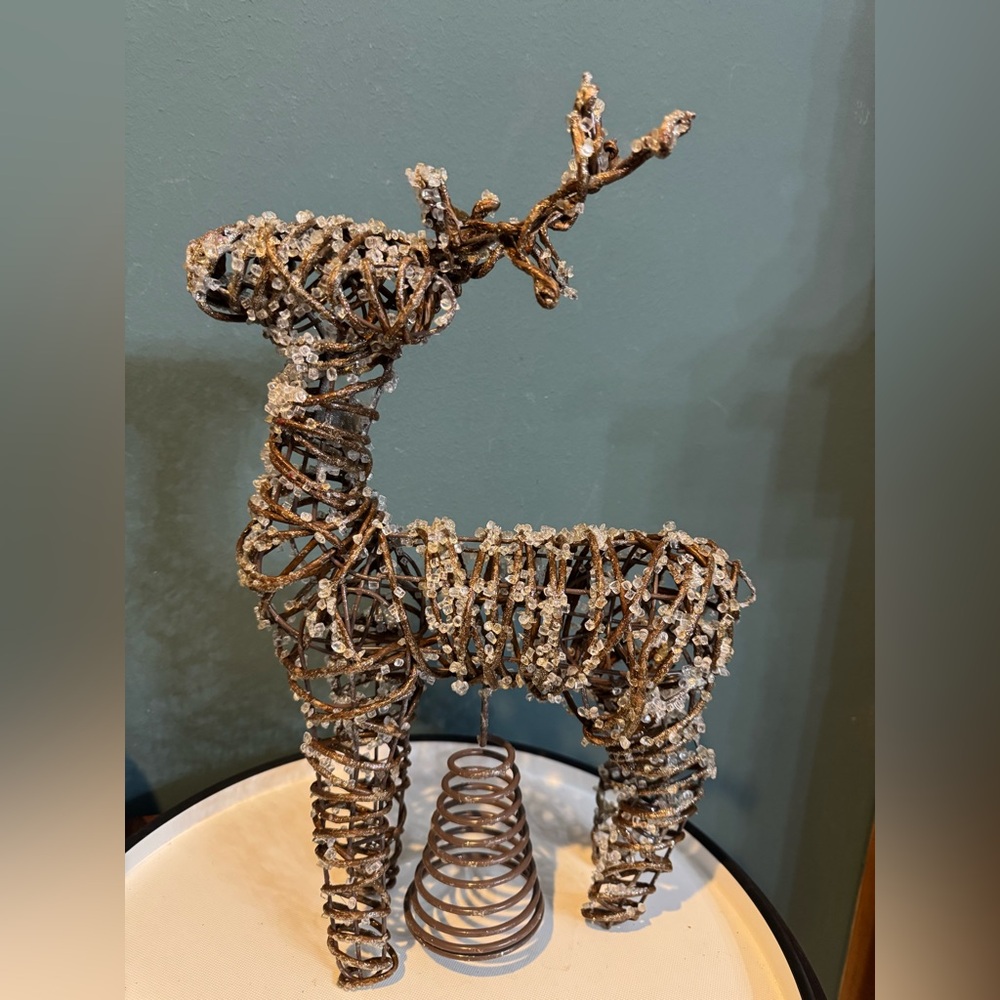 Pottery Barn "Icy Beaded Reindeer” Christmas Tree Topper, 16” tall, Farmhouse